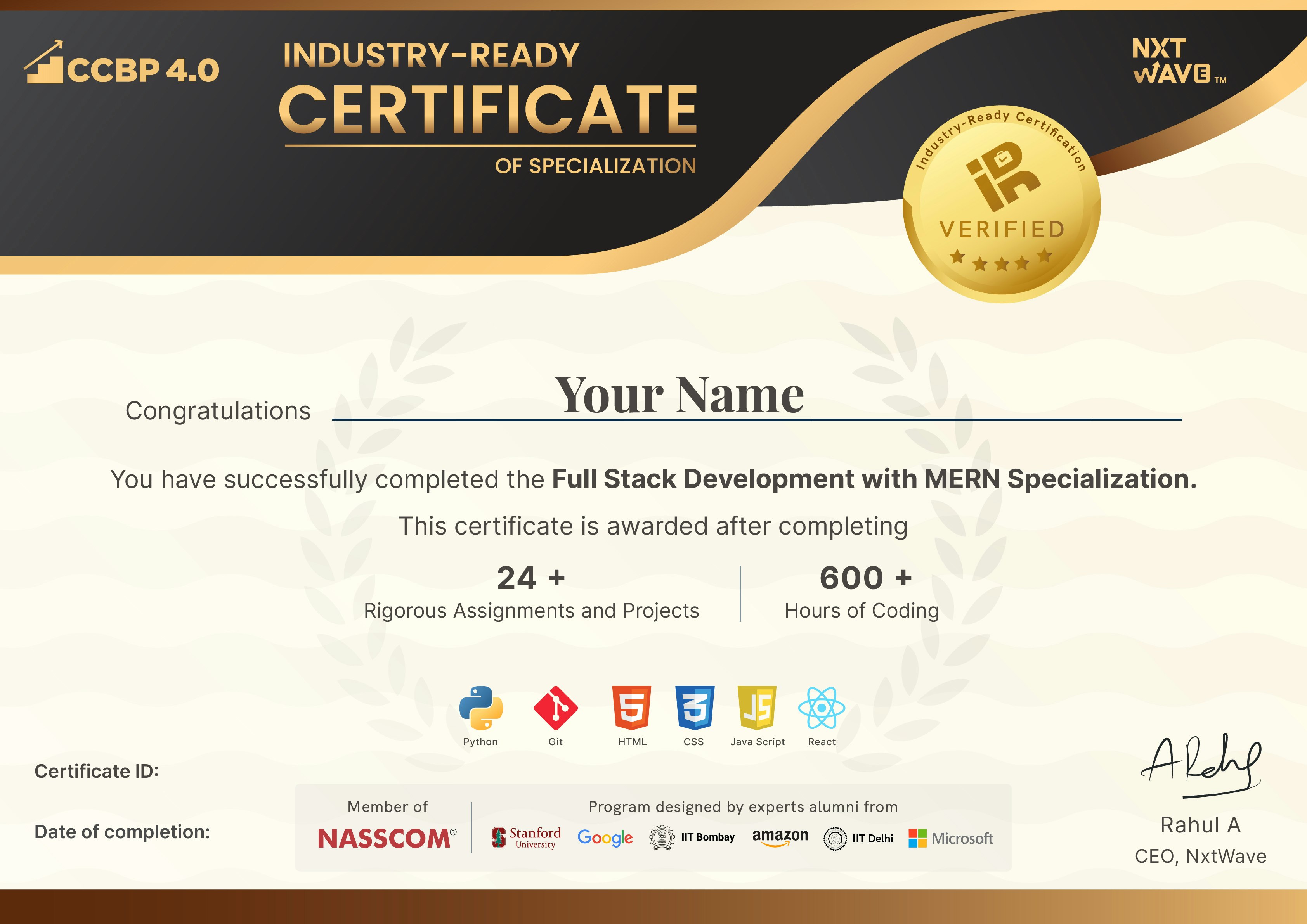 Full Stack with MERN Stack Specialization Certificate